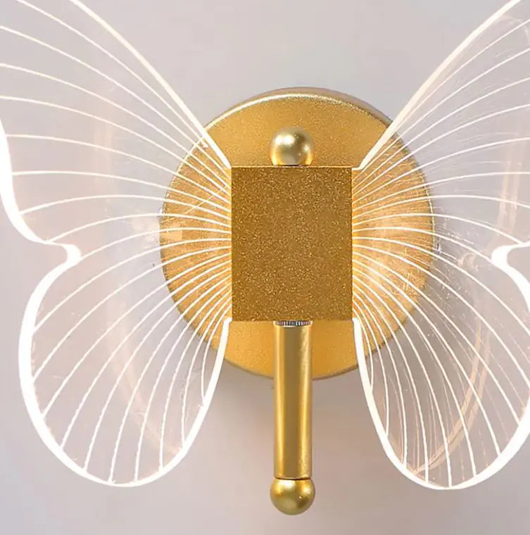 Lámpara de pared con forma de mariposa, luz de lujo para mesita de noche, decoración cálida