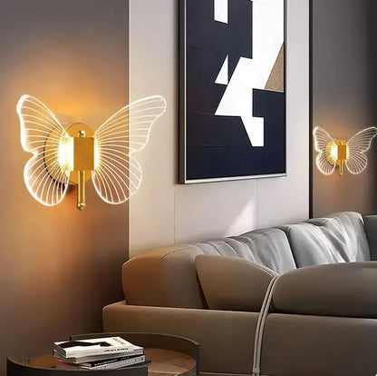 Lámpara de pared con forma de mariposa, luz de lujo para mesita de noche, decoración cálida