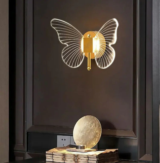 Lámpara de pared con forma de mariposa, luz de lujo para mesita de noche, decoración cálida