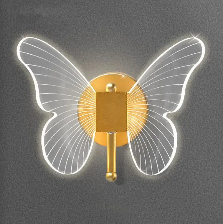 Lámpara de pared con forma de mariposa, luz de lujo para mesita de noche, decoración cálida